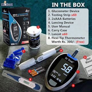 Dr. Trust (USA) Fully Automatic Blood Sugar Testing Glucometer Machine with 60 Strips and Digital Thermometer