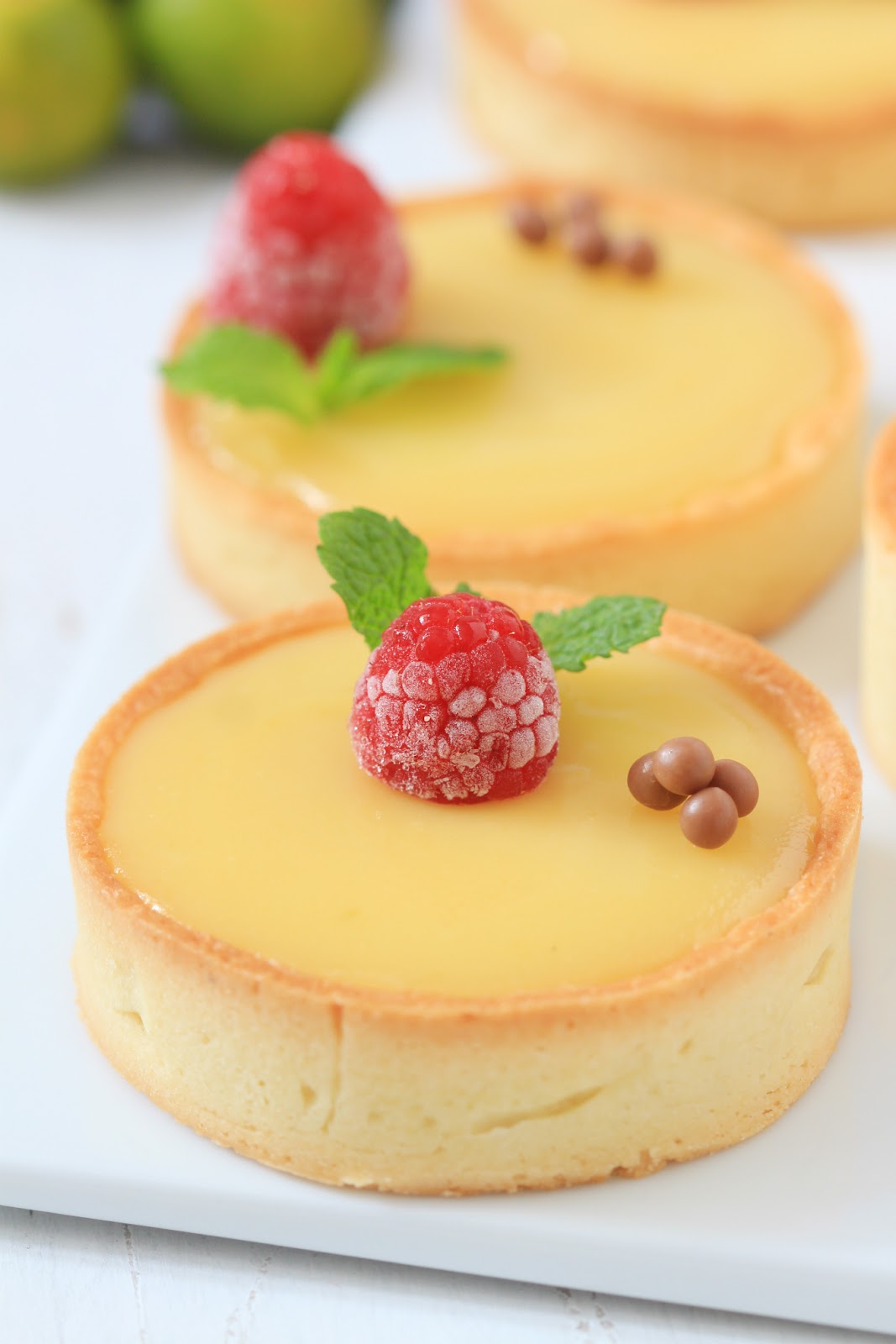 Calamansi and salted caramel tartlets