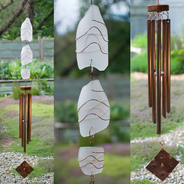 Frosty white glass copper wind chime