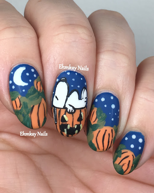 ehmkay nails 13 Days of Halloween Nail Art Charlie Brown Nail Art