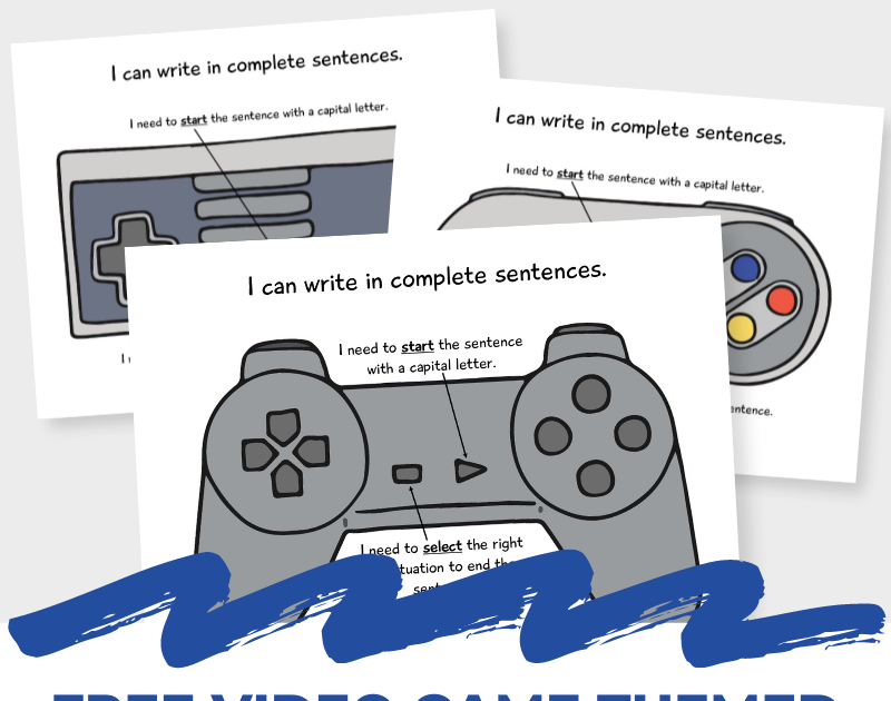 Free Video Game Themed Posters for Writing a Complete Sentence And
