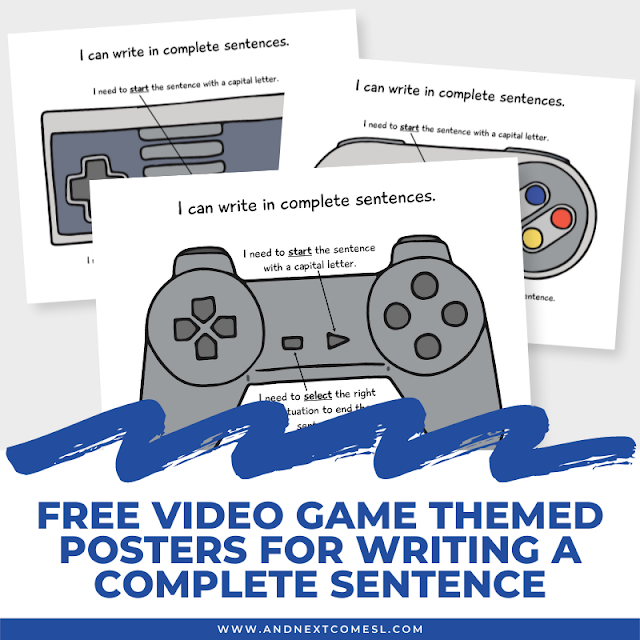 Free Video Game Themed Posters for Writing a Complete Sentence And
