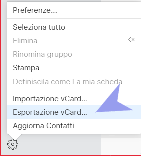 Esportazione vCard dei contatti iCloud di Apple