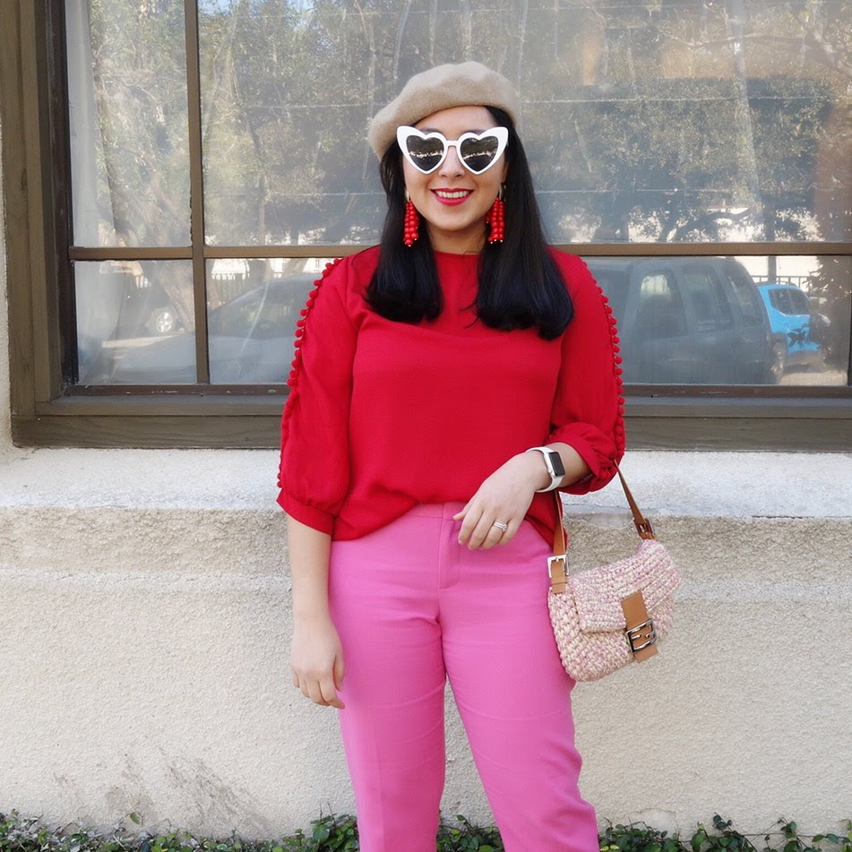 Pink and Red outfit, pink pants, red top, pink pants and red top