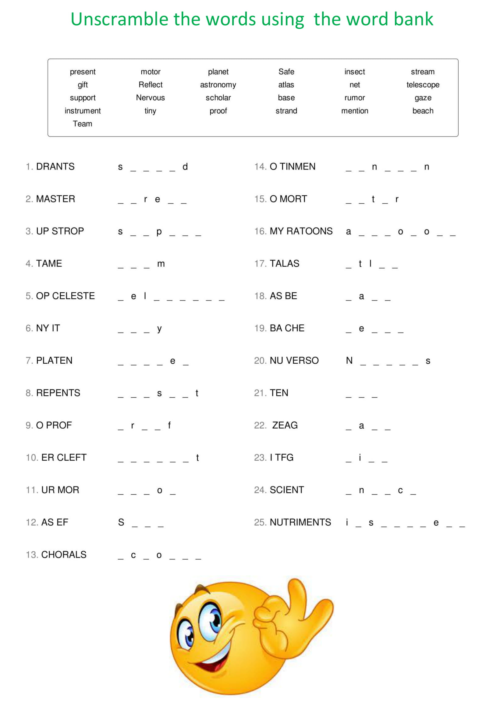 Worksheets: Unscramble The Words Image