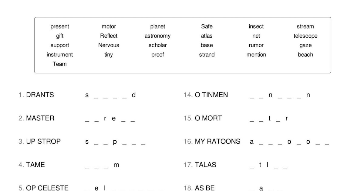 worksheets Unscramble The Words