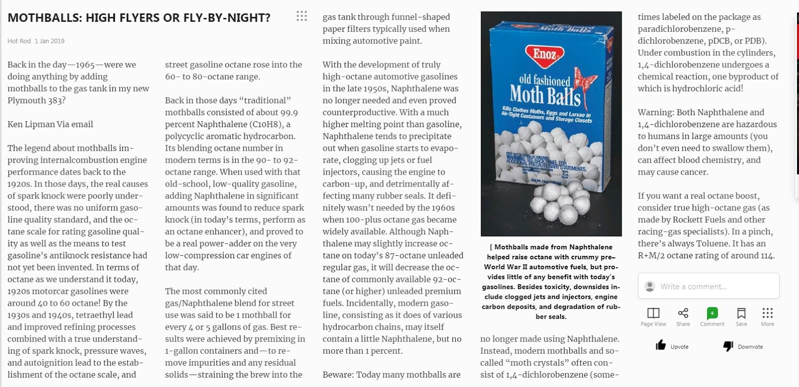 Just A Car Guy It's been a long time since I've read about mothballs