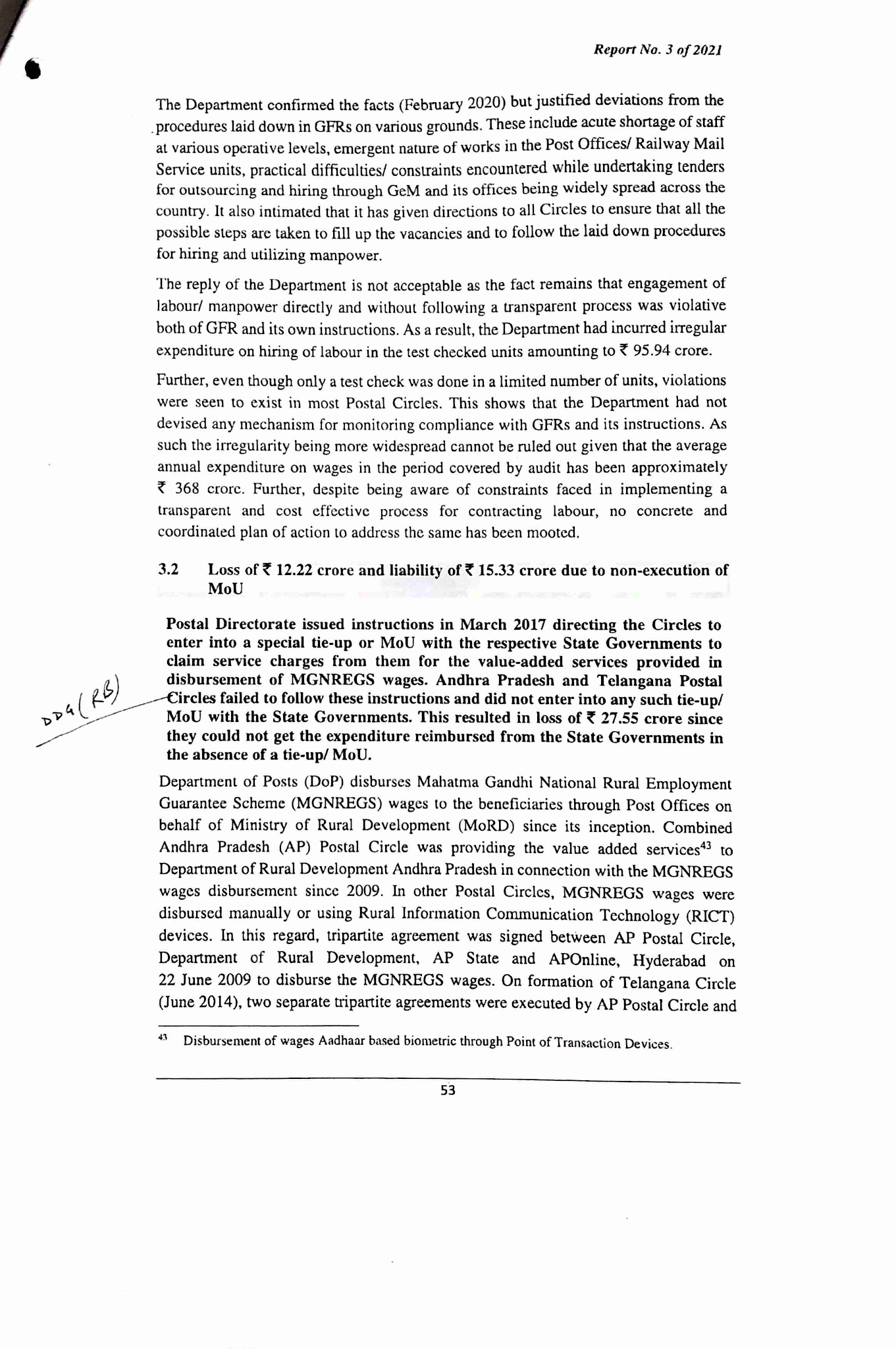 CAG Report on irregular hiring of casual labourers without Contract