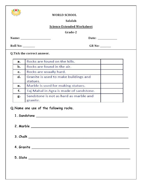 Birla World School Oman: Homework for Grade 2 as on 01/02/2018
