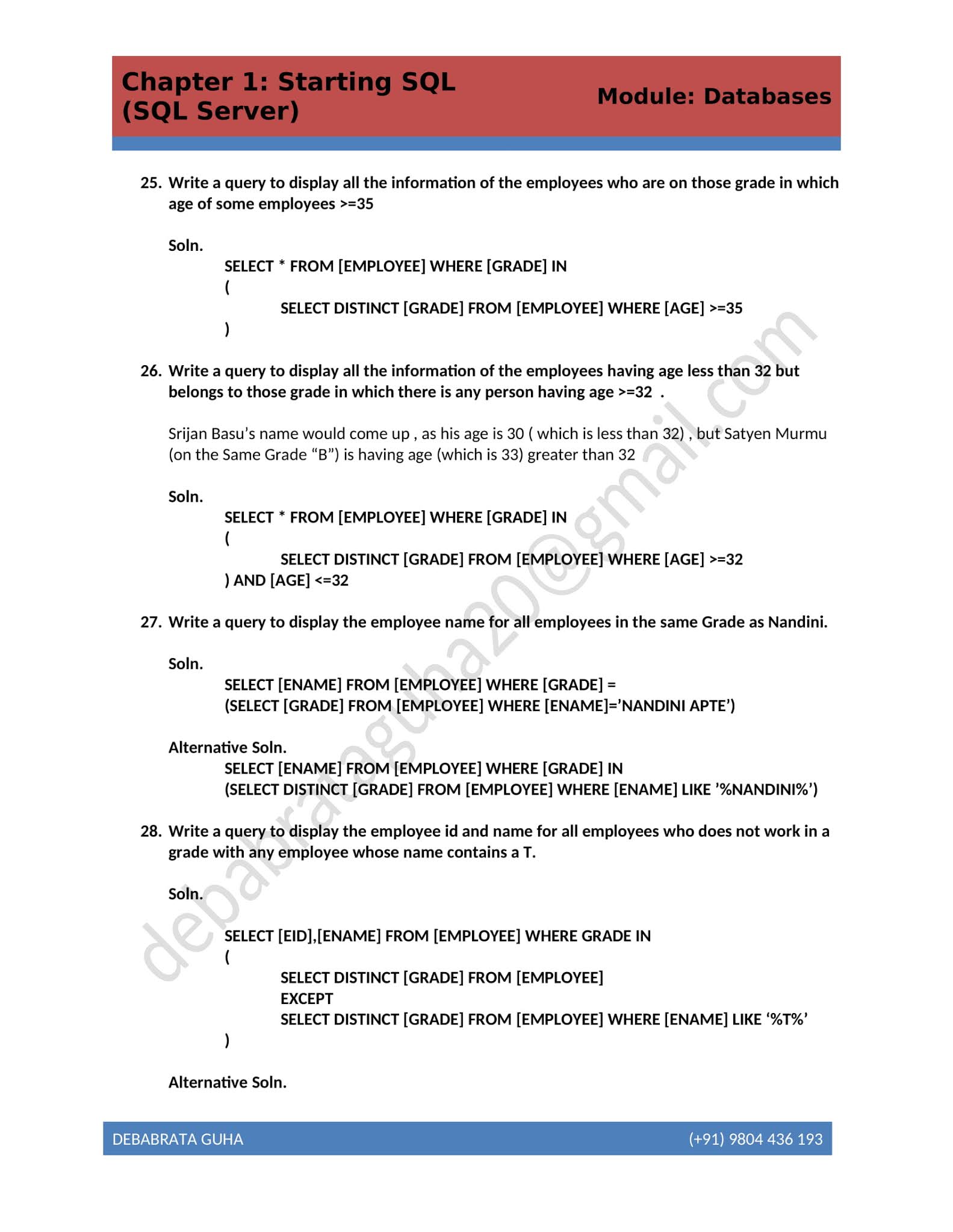 MS SQL SERVER SOLUTION (Chapter 2 ) Combining Result set