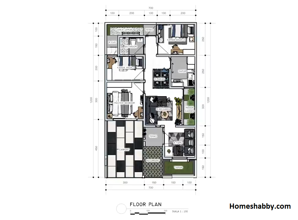 Desain dan Denah Rumah Minimalis Ukuran 7 x 12 M, 3 Kamar ...