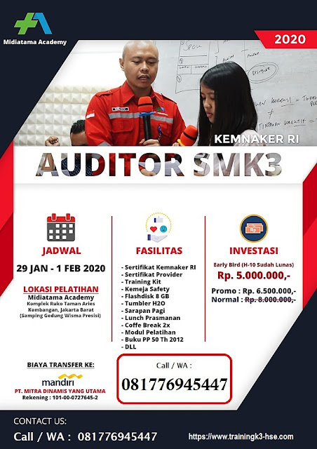 Auditor SMK3 kemnaker tgl. 29 Jan. - 1 Feb. 2020 di Jakarta