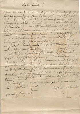 Brief van Friedrich von Haeften aan zijn broer over de nalatenschap van Abraham du Bouchet (detail)