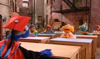 Grover, Zoe and Rosita yells help. Sesame Street Episode 4071, Professor Super Grover's School for Superheroes