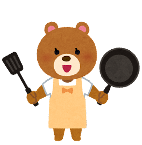 料理をする動物のキャラクター（クマ・女の子）