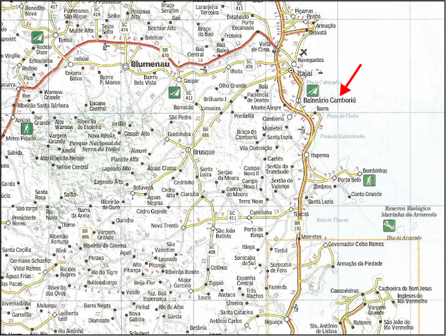 Mapa rodoviário da região de Camburiú