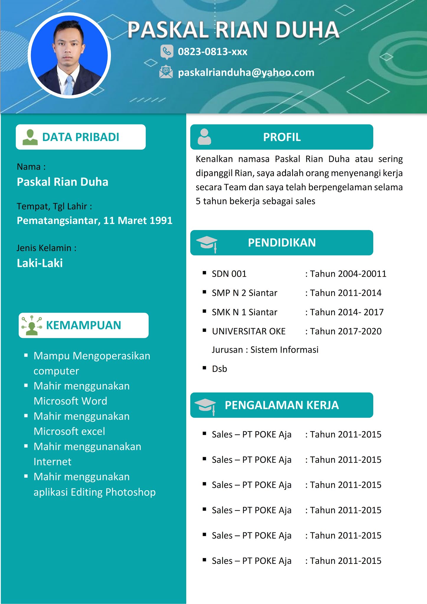 Download Template CV Lamaran Kerja Gratis Bisa Edit Format Doc (Word