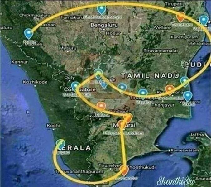 OM Sign formation by mapping Murugan temples in India