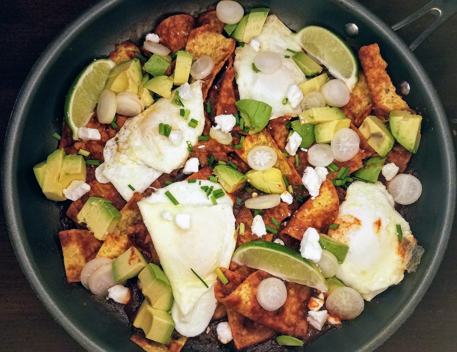 Chilaquiles with Ancho Chili Enchilada Sauce