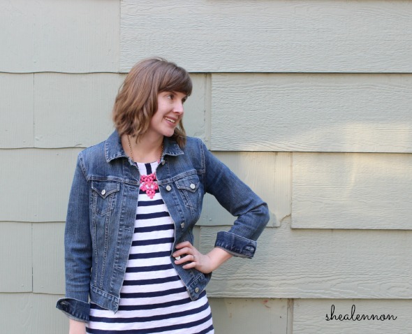 Denim Jacket with Stripes and a Statement Necklace | www.shealennon.com