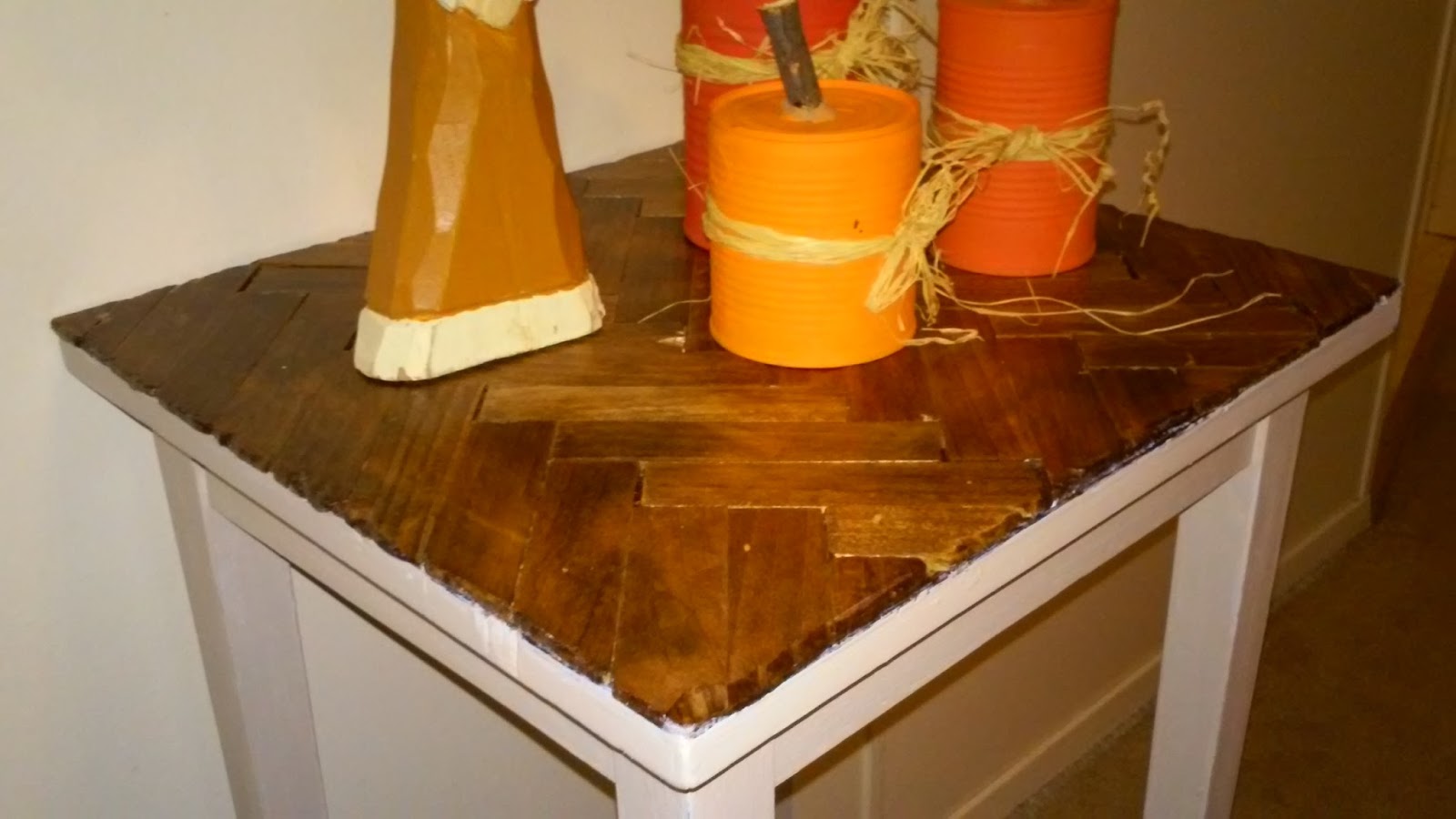 Paint Stick Herringbone Table Top