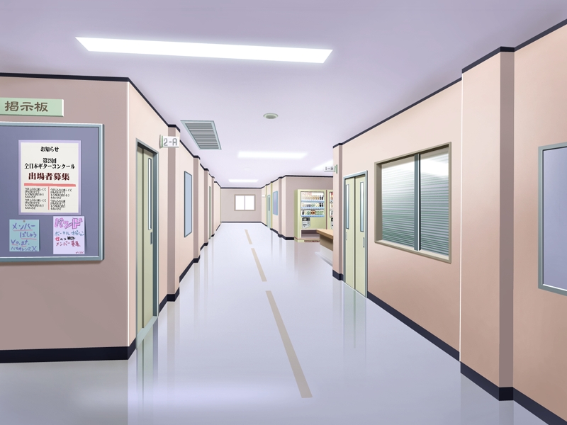 Anime Landscape: Hospital Hallway with Vending Machines (Anime Background)