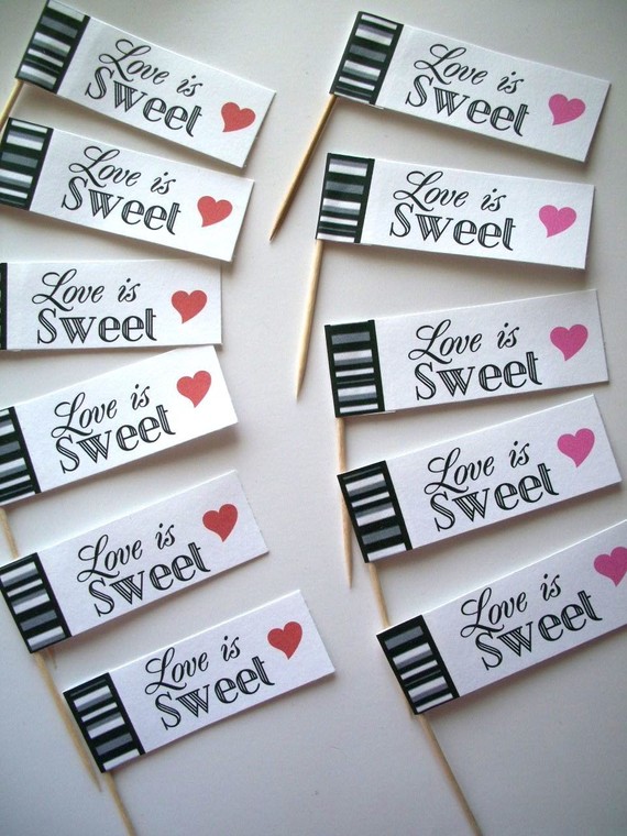 Love is Sweet black and white cupcake toppers perfect for a bridal 
