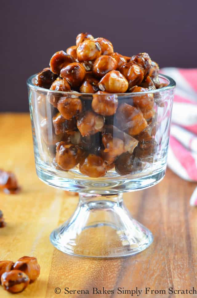 Spiced Candied Hazelnuts are a delicious treat! They are great on salads, a crunch sweet topping for dessert, or a favorite just to snack on. Candied Hazelnuts are also always a favorite on Christmas Candy trays from Serena Bakes Simply From Scratch.