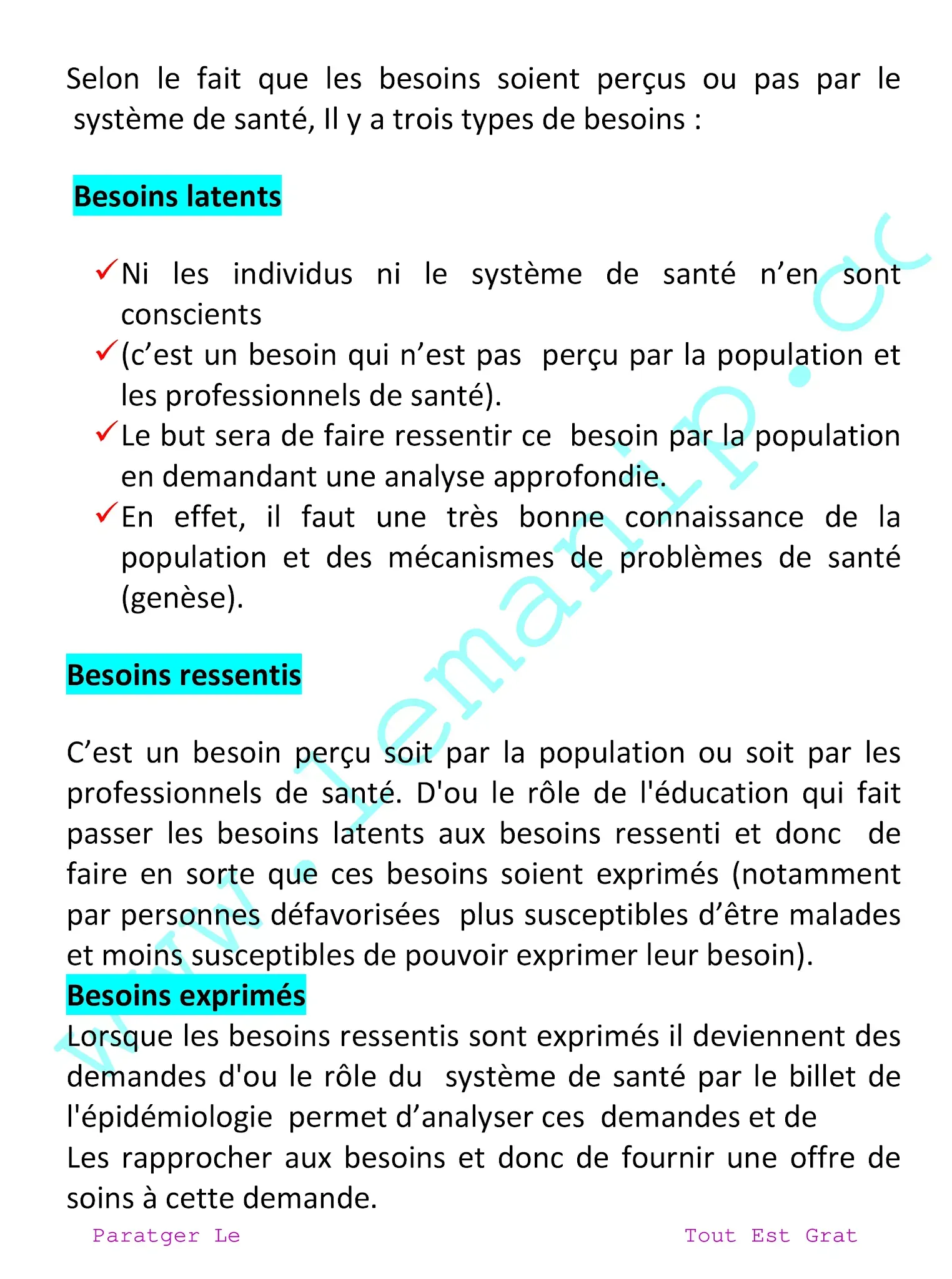 Besoins latents, Besoins ressentis et Besoins exprimés