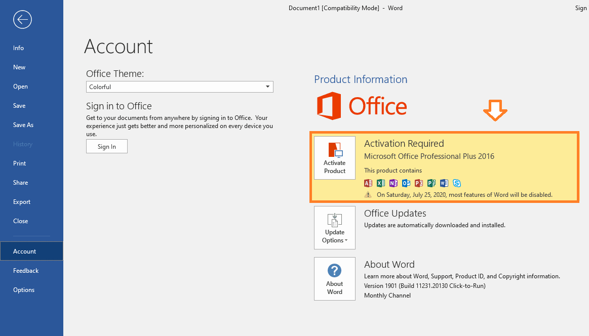 free office 2016 activation key