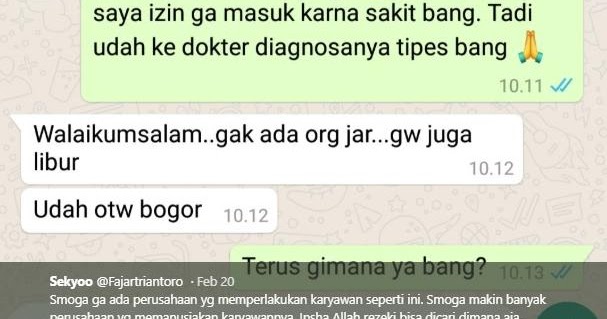 Izin Tak Masuk Kerja Karena Sakit Tifus Pria Ini Malah