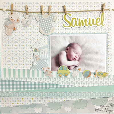 página lo layout scrapbook scrapbooking scrap recém nascido bebê new born newborn álbum decorado quadro quarto porta de maternidade menino