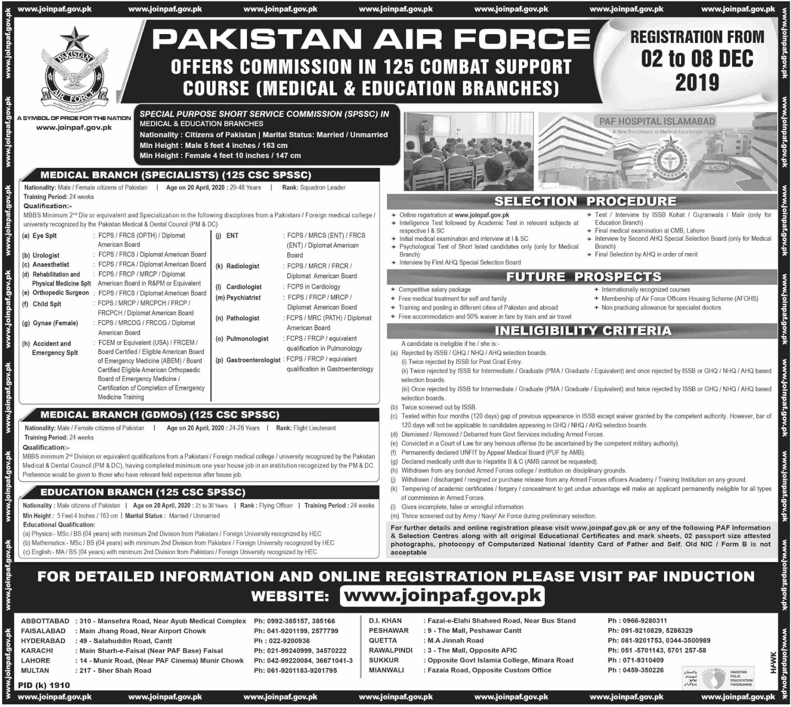 Join Pakistan Air Force PAF Medical & Education Branches 2019