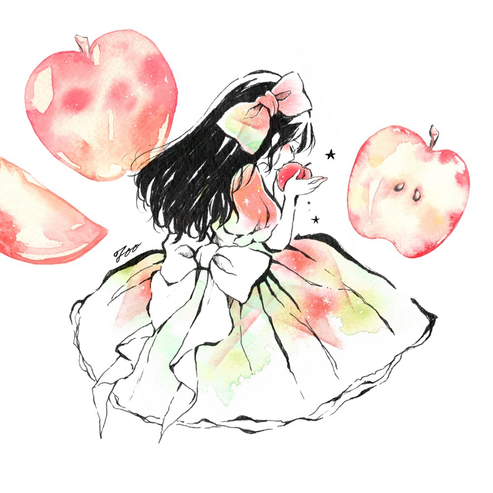 白雪姫とりんごのイラスト Snow White Illustration ボールペンイラストと水彩 遠北ほのかのsurariru