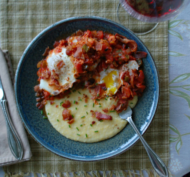 The Spice Garden Cajun Style Eggs in Purgatory with Cheesy Polenta