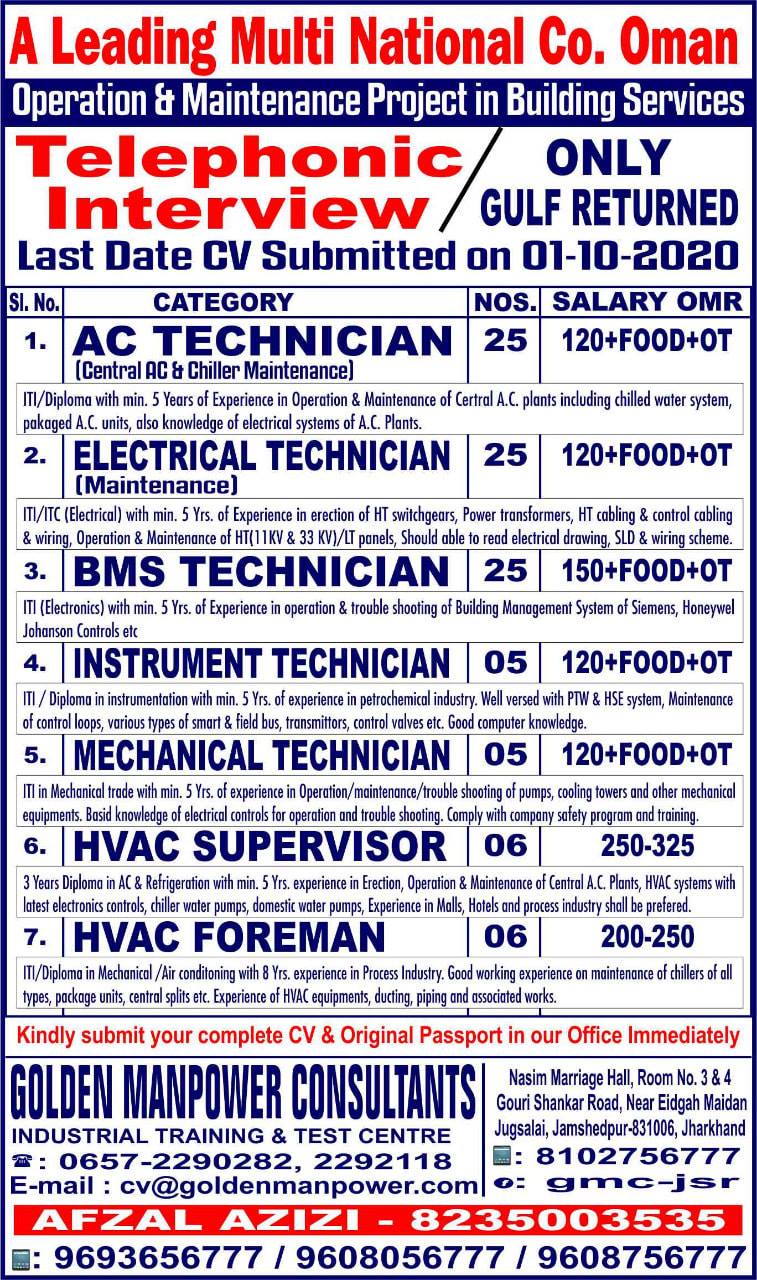 OMAN JOBS REQUIRED FOR A LEADING COMPANY IN OMAN