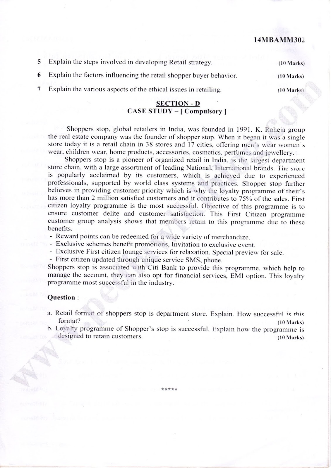 AR VTU MBA E-NOTES: VTU MBA 3rd sem question papers Retail Management