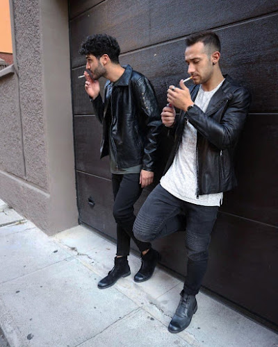Smoke-Pimp: Men Smoking Cigarettes In Leather Jacket