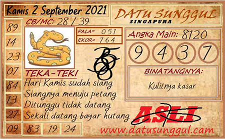 Prediksi Datu Sunggul SGP Kamis 02 September 2021