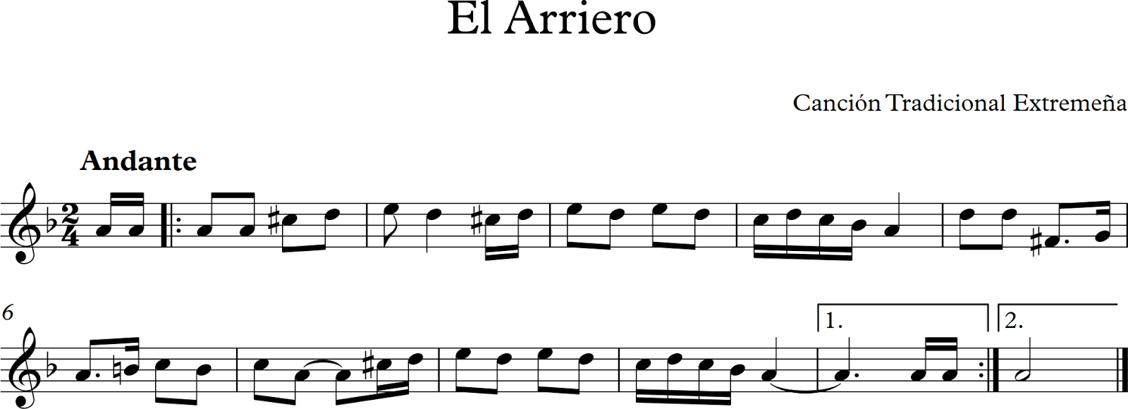 El arriero. Partitura para flauta dulce Descubriendo la Música