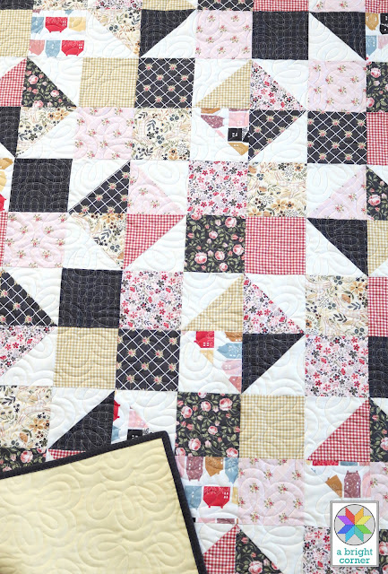 Four Patch Spin quilt made by Andy of A Bright Corner using Gingham Farmhouse fabrics