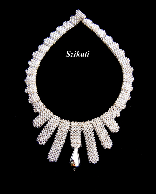 Szikati Jewelry Design White Beaded Bib Necklace