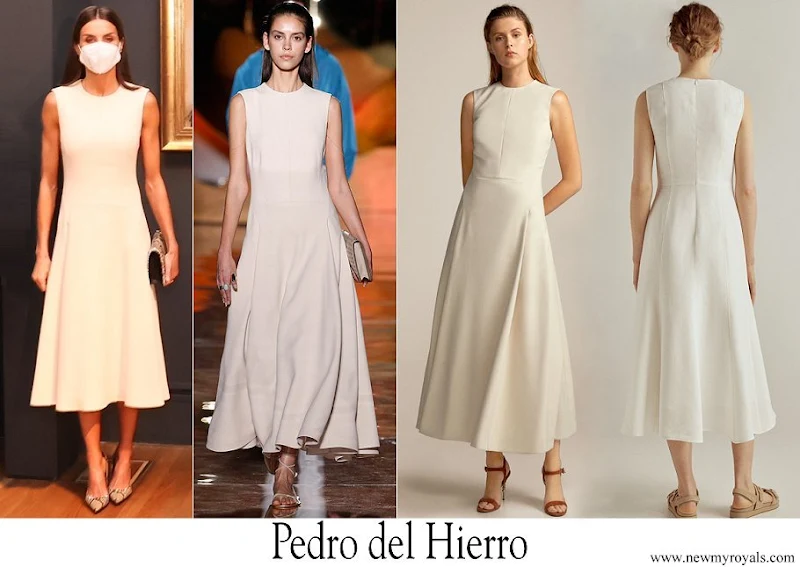 Queen Letizia wore an ivory midi dress by Spanish designer, Pedro Del Hierro