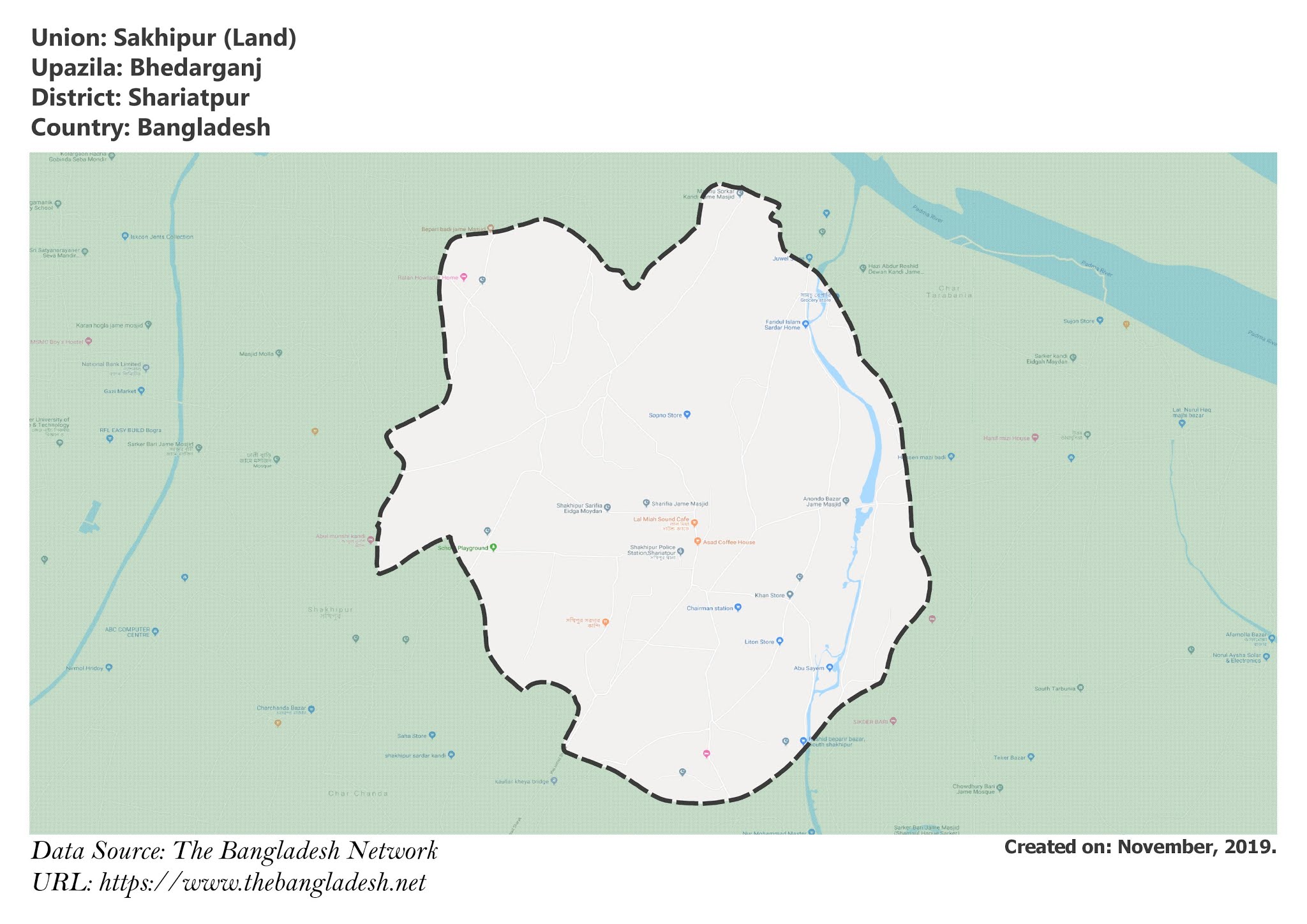 Map of Sakhipur of Bhedarganj Upazila Map of Sakhipur of Shariatpur, Bangladesh.