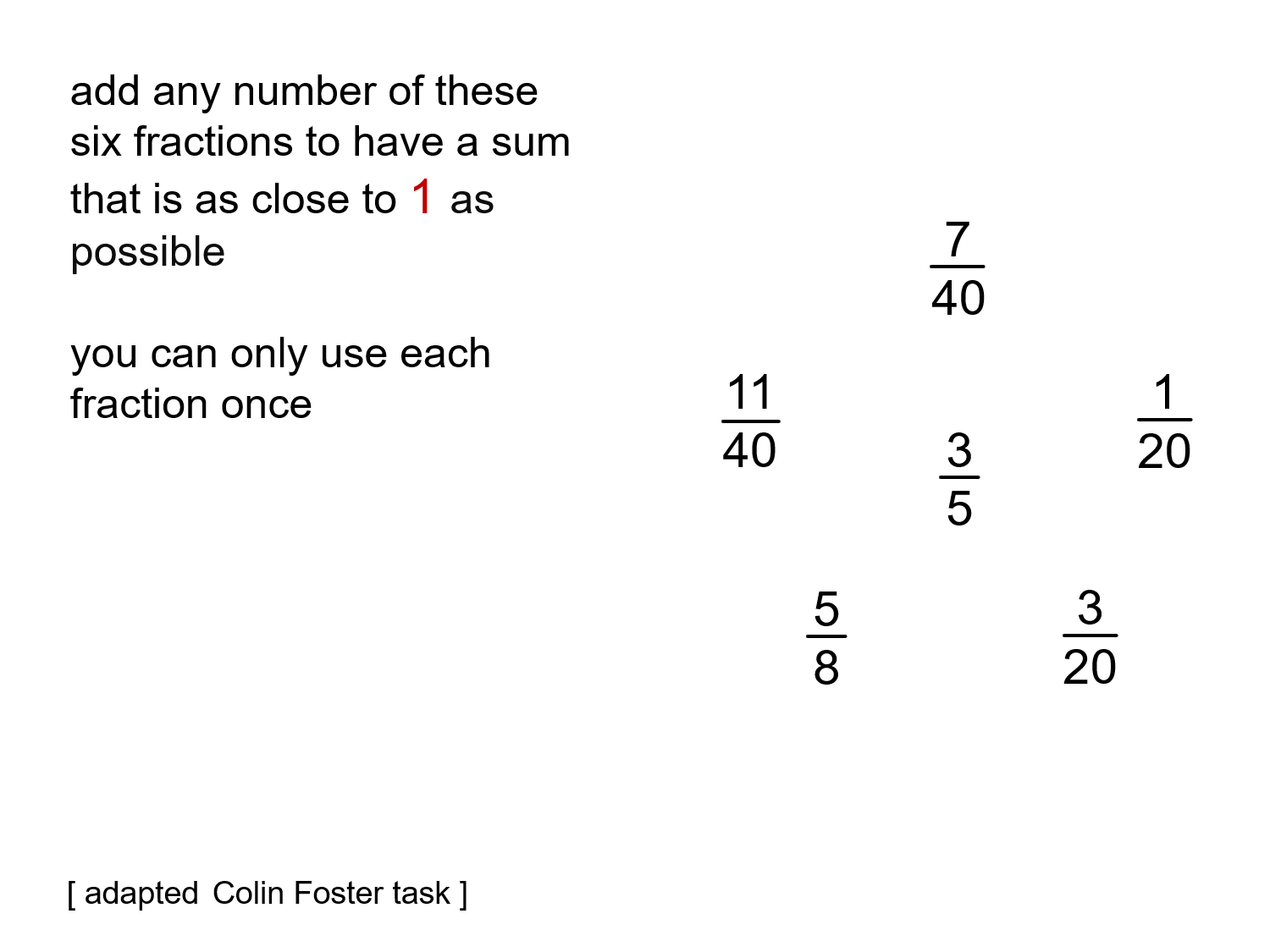MEDIAN Don Steward mathematics teaching fraction sum close to a half