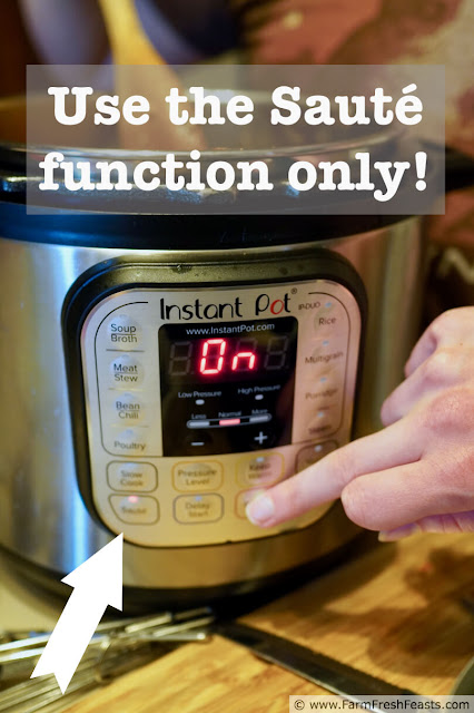 photo of an Instant Pot programmed to use the Sauté function