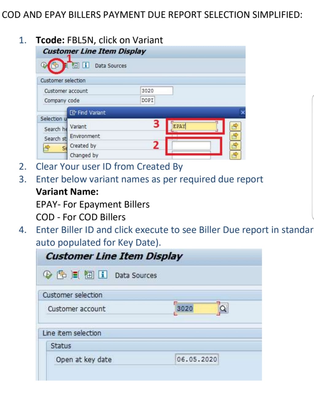 COD and ePay Biller payment due report selection simplified in SAP