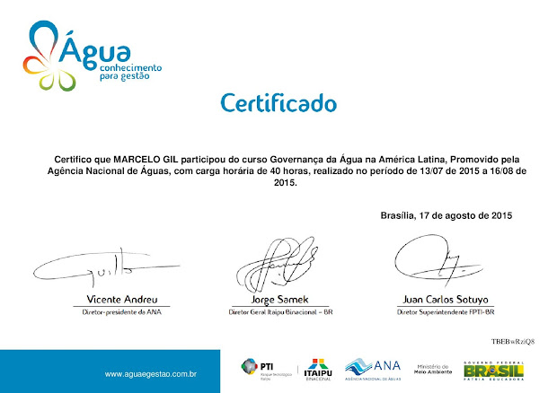 CERTIFICADO DA AGÊNCIA NACIONAL DE ÁGUAS / 2015