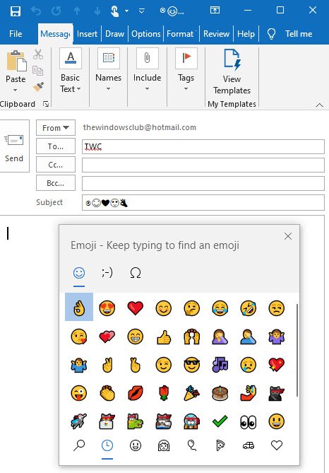 insérer une émoticône ou un emoji dans la ligne d'objet de l'e-mail