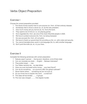 Verbs Object Preposition Exercises